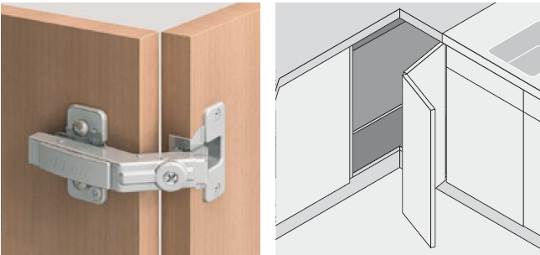 A corner cabinet hinge