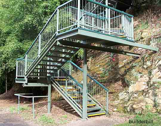 a steel stair with landings