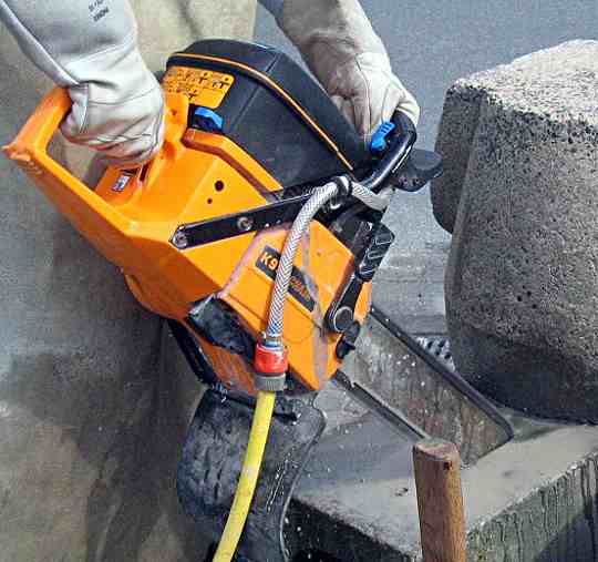 A concrete cutting chainsaw