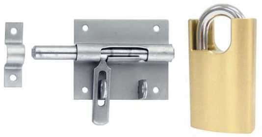 A small pad bolt and a lock with shackle protection