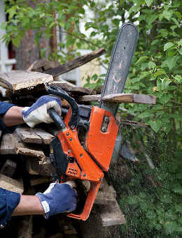 A petrol engine driven chainsaw