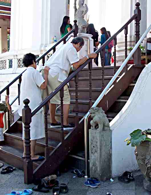 steep stairs at a temple in Bangkok.