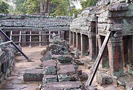 raking shores at a temple in Cambodia