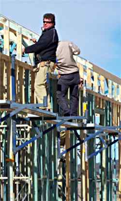 fixing roof trusses with hook on scaffold