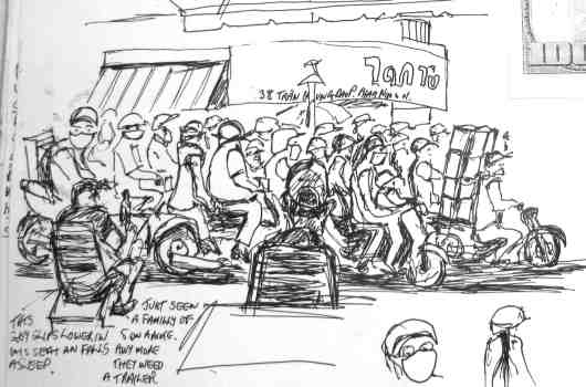 saigon sketch of motorbikes