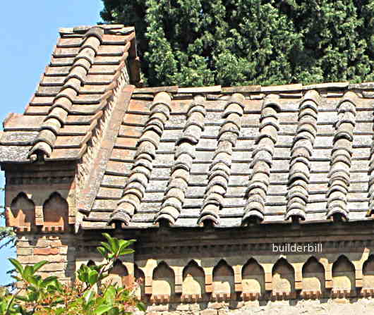 imbrex and tegula tiles on a church in Ravenna