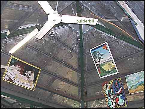 inside of an all steel roof showing hip beams,tie beams and stee puurlins